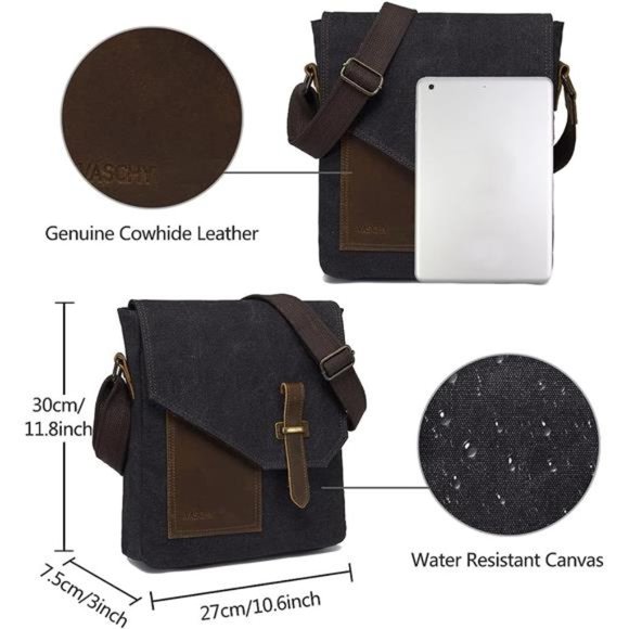 Small Messenger Bag, Vintage Canvas Leather Lightweight Crossbody Bag - Picture 4 of 6